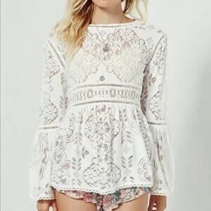 Spell & The Gypsy Collective Designs White Lace Clover Top Blouse Size Small